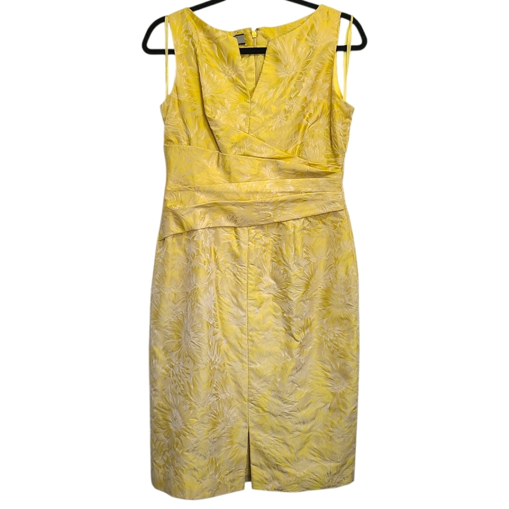 Vtg‎ Anne Klein Elegant Butter Yellow Floral Sleeveless Cocktail Dress 6
